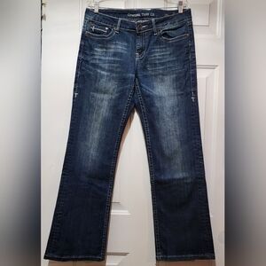 Cowgirl Tuff Women's Denim Blue Jeans 32x31 Boot Cut - "Never Give Up"